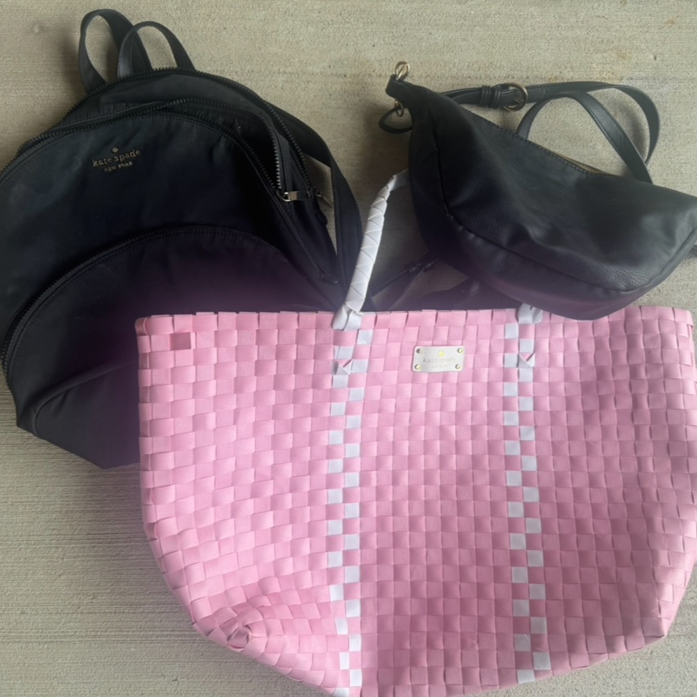 Kate Spade Black Backpack and Pink Woven Tote Set